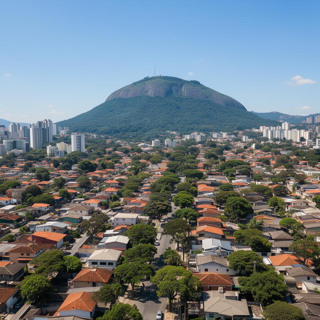 Vista de um bairro residencial da Zona Norte de São Paulo com o Pico do Jaraguá ao fundo