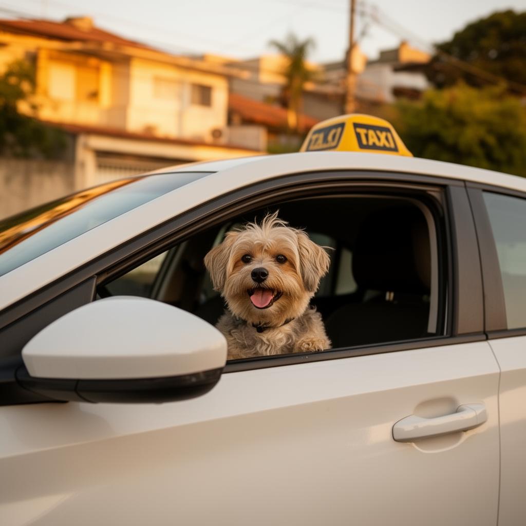 Táxi dog na Zona Norte de São Paulo — cachorro feliz na janela do carro